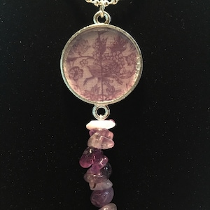 purple floral and amethyst pendant