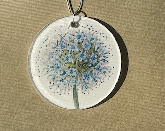 Blue Leek Blossom Lucite Pendant