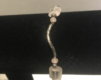Rose Quarts and Silver Swirl Bracelet