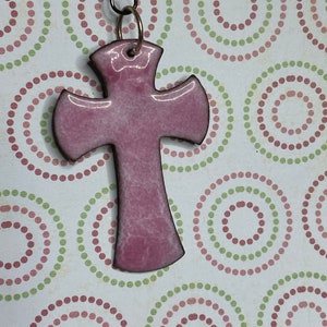 Pink Crackled Enamel Cross Pendant