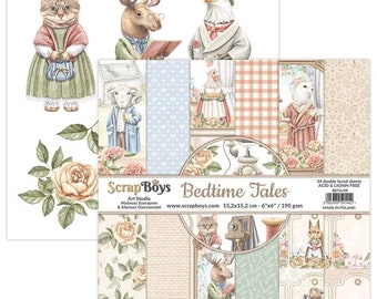 Scrapboys Bedtime Tales Scrapbooking Paper Pad 6x6 - Tektura - Dwustronne arkusze - Papier dla dziewczynek - Papier dla chłopców - Papier Scrapboys
