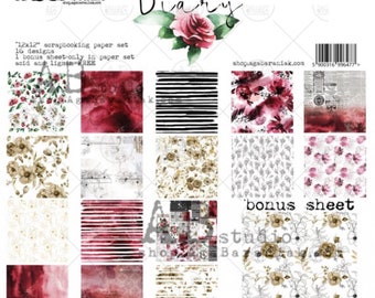 AB Studio Diary Scrapbook Paper Pad 12x12 - Papier do scrapbookingu - AB Studio - Karton - Papier do scrapbookingu - Aga Baraniak - Karty - Art Journal