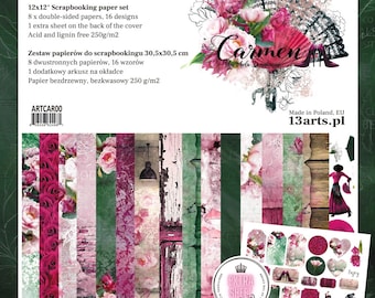 13@rts Carmen Scrapbooking Paper Pad 12x12 - Cardstock  - Carmen 13 @rts - Paper Pad - 13 Arts - Scrapbooking Paper - Tags - Cards