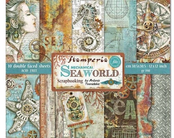 Stamperia Sea World Scrapbook Paper Pad 12x12 - Tektura - Stamperia - Seaworld - Paper Pad 12x12 - Papier Steampunk - Steampunk