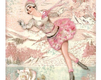 Stamperia Rice  Paper Sweet Winter Ice Skater - Rice Paper - Sramperia - A4 - Christmas Rice Paper - Decopage Rice Paper - DFSA4725