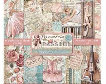 Stamperia Passion Scrapbook Paper Pad 12x12 - Cardstock -  Ballet Paper - Pink Paper - Tags - Passion Stamperia - Cardstock - Paper Pack