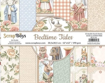 Scrapboys Bedtime Tales Scrapbooking Paper Pad 12x12 - Cardstock - Double Sided Sheets - Paper Pad 12x12- Scrapboys Paper