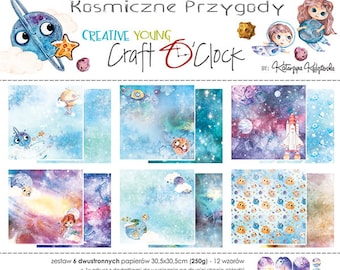 Craft O'Clock COSMIC ADVENTURES Scrapbooking Paper Pad 12x12 - Craft OClock - Scrapbooking - Cardstock- Craft O'Clock Papers - Baby Paper
