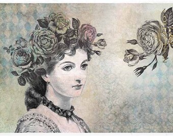 Rice Paper ITD Collection Flowers Woman Face - Decoupage - Rice Paper - Flower Paper - Lady Paper - A4 - Mixed Media