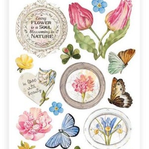 Stamperia Garden House Chipboard Adhesive - Ozdoby - Stamperia - Chipboard - Kwiaty - Motyl - Naklejki