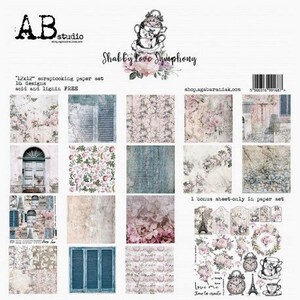 AB Studio Shabby Love Symphony Pad 12x12 - Bloem - Scrapbooking Papier - AB Studio - Cardstock - Paper Pad - Aga Baraniak