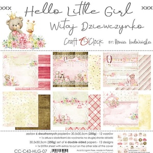 Craft O'Clock HELLO LITTLE GIRL Scrapbooking Paper Pad 12x12 - Craft OClock - Scrapbooking - Cartoncino - Craft O'Clock Papers - Girl Paper