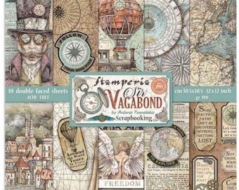 Sir Vagabond Stamperia Scrapbooking Paper Pad 12x12 - Cardstock -  Scrapbook Paper - Steampunk Paper - Sir Vagabond - Steampunk - Stamperia