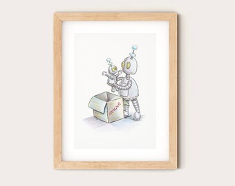 Art Print, Baby Robot, Robot Decor, Nursery Art | Diane Bishop Designs