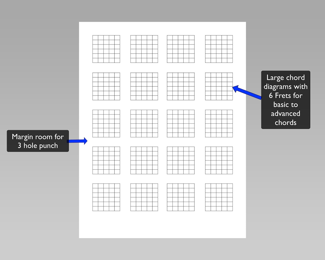 Blank Printable Guitar Chord Sheet, 6 String Guitar Chord Diagram Boxes ...