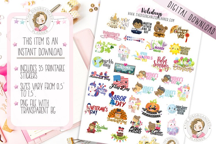 Holiday Printable Planner Stickers for Happy Planner, Erin Condren, or