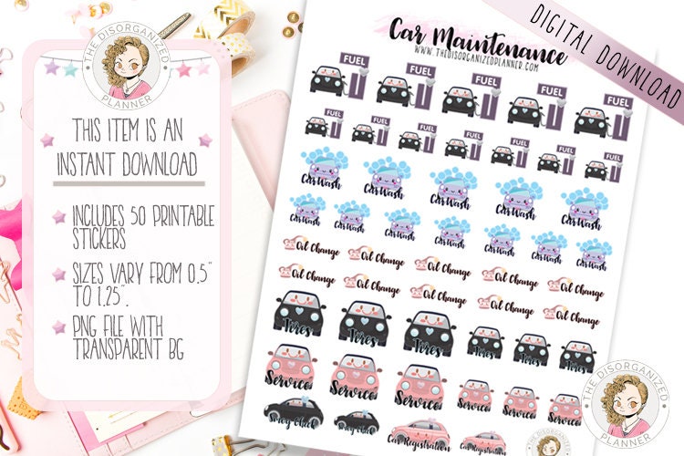 Car Maintenance Printable Planner Stickers for Happy Planner or Erin ...