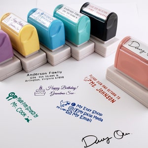 Peach Self Inking Stamp: Custom Address, Name, Teacher Stamp (60mmx20mm)