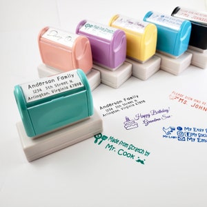 Mint Medium Self Inking Stamp for Names, Address, Business, Teacher, or Signature.  5 Ink Colors Available. Custom Personalized 60mmx20mm.