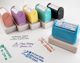 Personalized Self-Inking Stamp: Blue Case, Custom Name, Address, Signature (60x20mm)