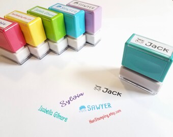 Mint Small Personalized Self Inking Name Stamp. 5 Ink Colors Available. Custom 40mmx10mm Stamp.