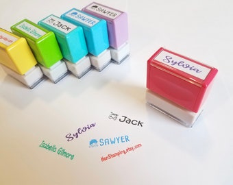 Red Small Personalized Self Inking Name Stamp. 5 Ink Colors Available. Custom 40mmx10mm Stamp.