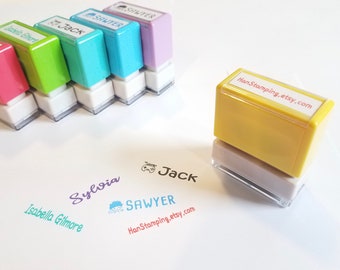 Yellow Small Personalized Self Inking Name Stamp. 5 Ink Colors Available. Custom 40mmx10mm Stamp.
