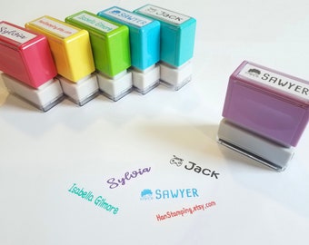 Purple Small Personalized Self Inking Name Stamp. 5 Ink Colors Available. Custom 40mmx10mm Stamp.