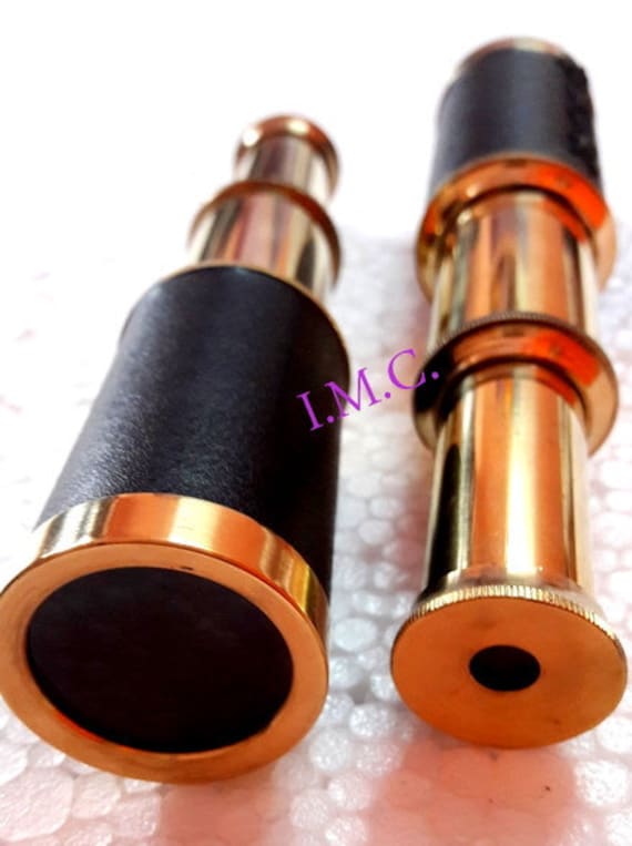 6/" Nautical Marine Leather Bounded Solid Brass Spyglass//Telescope