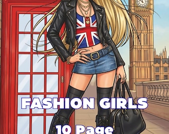 Fashion Girl Women Adult Coloring Pages Bundle 10 Trendy Stylish Printable Digital Coloring Book Instant Download PDF Relaxing Modern