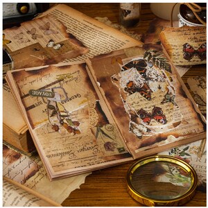 30 hojas de ensayo vintage, serie de fragmentos quemados, libro de papel, carta antigua, diario basura retro, collage, recuerdos, boleto, tiempo, proyecto de manualidades DIY