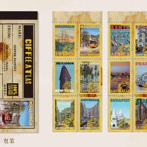 20 piezas de pegatinas de papel dorado kawaii de la serie ilustrada, divertidas y alegres para hacer álbumes de recortes, manualidades, tarjetas, papelería, pegatinas de café