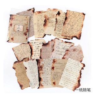 30 hojas de papel antiguo con fragmentos quemados, serie Ticket Time, libro de cartas antiguas, diario basura retro, collage, recuerdos, Ticket Time, proyecto de manualidades DIY