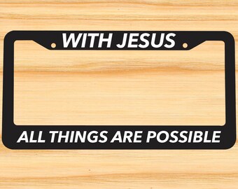 GOD FORGIVES LET HIM RELIGIOUS GOD JESUS License Plate Frame Metal Chrome WHITE