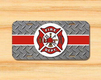 Firefighter License Plate Topper stripe aluminum novelty fire department sign