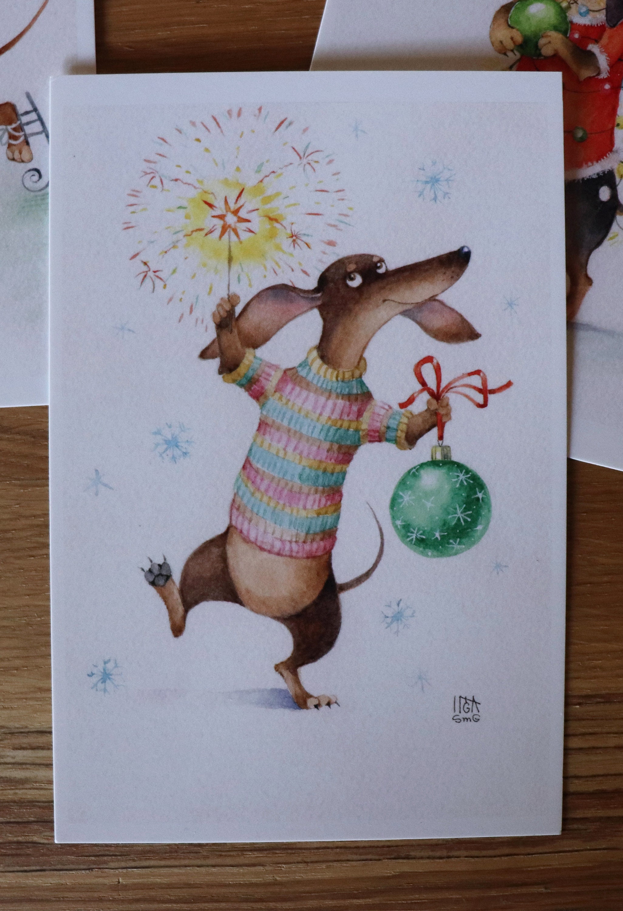MashaByMasha Christmas greetings postcards cards 9 psc set Inga Izmaylova SMG Doxie Dachshunds Dogs 4 by6