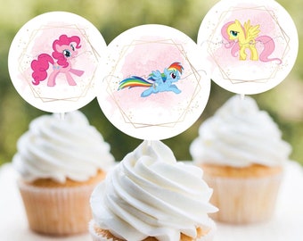 Modern Rainbow Dash Watercolor Minimalist cupcake topper, Modern My Little Pony Girls Birthday cupcake, Rainbow Dash Pony Party cake topper