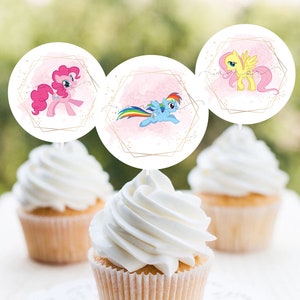 Modern Rainbow Dash Watercolor Minimalist cupcake topper, Modern My Little Pony Girls Birthday cupcake, Rainbow Dash Pony Party cake topper image 1