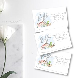 Boy Story Baby Shower Windel Tombola Ticket, modernes Boy Story Ticket, Pastell Boy Story Ticket, minimalistisches Spielzeug, Spielzeug Tombola Ticket