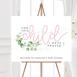 Minimalist Christian Leaf Baby Shower Invitation, For this Child I have Prayed Baby Shower Invitation, Modern Christian Baby Shower Invitati image 6