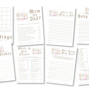 Babyland Baby Shower Games, Modern, Minimal, Muted Rainbow, Pastel, Happiest shower on earth, pack of baby shower games, gender neutral game