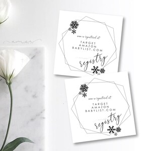 Modern Black and White Baby Shower Registry Card, Modern Snowflake Card, Black and White Winter Books For Baby, Modern Minimalist, Registry