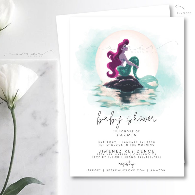 Modern Disney Little Mermaid Baby Shower Invitation Disney Etsy