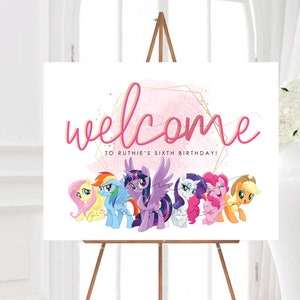 DIGITAL Modern Rainbow Dash Watercolor Minimalist Welcome Sign, Modern My Little Pony Girls Birthday Banner, Rainbow Dash Pony Party Sign