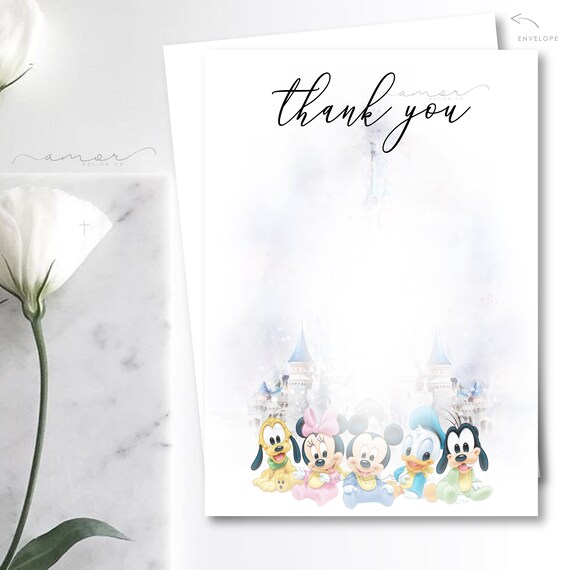 Modern Baby Disney Baby Shower Thank You Card Disney Castle Etsy