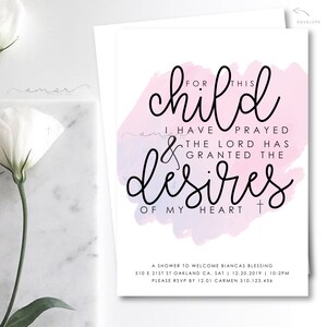 Christian Baby Shower Invitation, 1 Samuel 1 27 Baby Shower Invitation, Bible Verse Baby Invitation, For this Child I have Prayed Invitation
