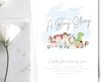 A Boy Story Baby Shower Invitation, Modern Boy Story Invitation, Minimal Boy Story Invitation, Cloud Boy Story Invitations, It&#39;s a Boy Story