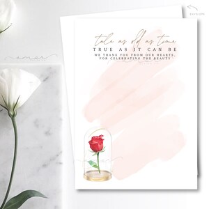 Carte de remerciement Rose de verre, Carte de remerciement beauté, Rose de verre couverte, Clochet de verre, Rose de remerciement, conte aussi vieux que le temps, rose enchantée