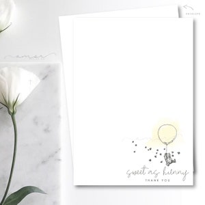 Oso moderno y Balloon Baby Shower Thank You Card, Oso moderno flotando, Dulce como la miel, Baby shower de oso clásico, Globo y oso