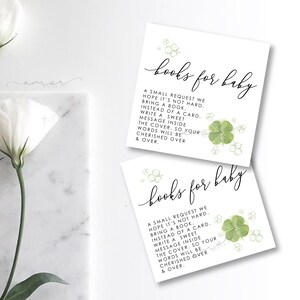 Moderne minimalistische Aquarell Marschbücher für Babykarten, Ein wenig Glück ist auf dem Weg Bücher für Babyeinlagen, Glücksklee, Bibliothek